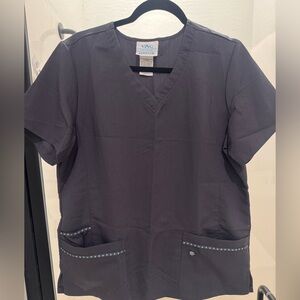 Women’s VAC Dark Gray Scrub Top with Paw Prints - Large - New without Tags